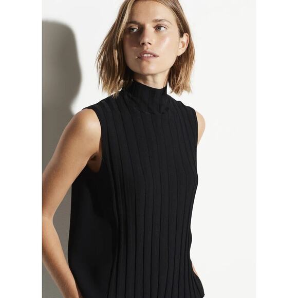 Vince Black Sleeveless Mixed Rib Sleeveless Mock Turtleneck Top Size XXS - Picture 1 of 10